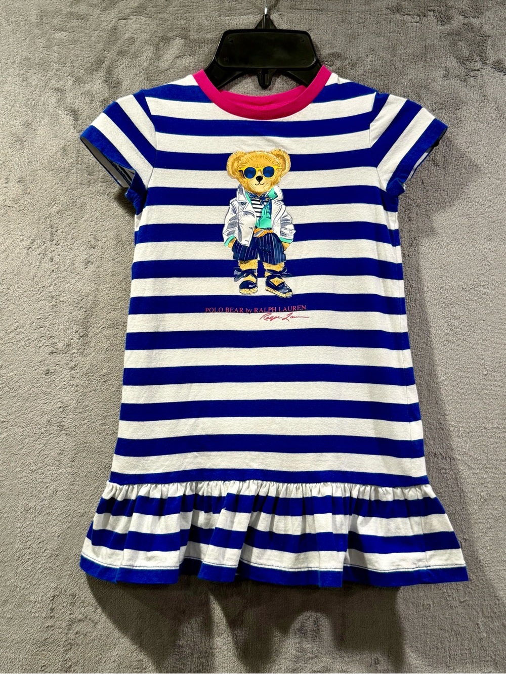 Polo Bear By Ralph Lauren Toddlers Navy & White Striped Dress Size 4 Nautical